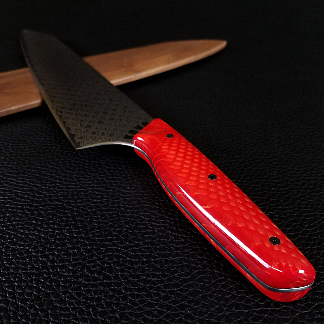 Red Dragon - 10in (254mm) Damascus Gyuto - Dragonscale - Smooth Handle