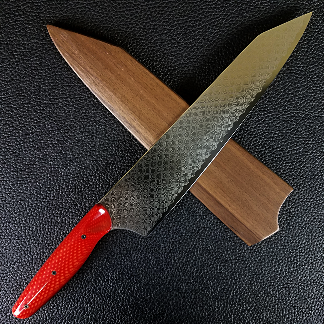 Red Dragon - 10in (254mm) Damascus Gyuto - Dragonscale - Smooth Handle