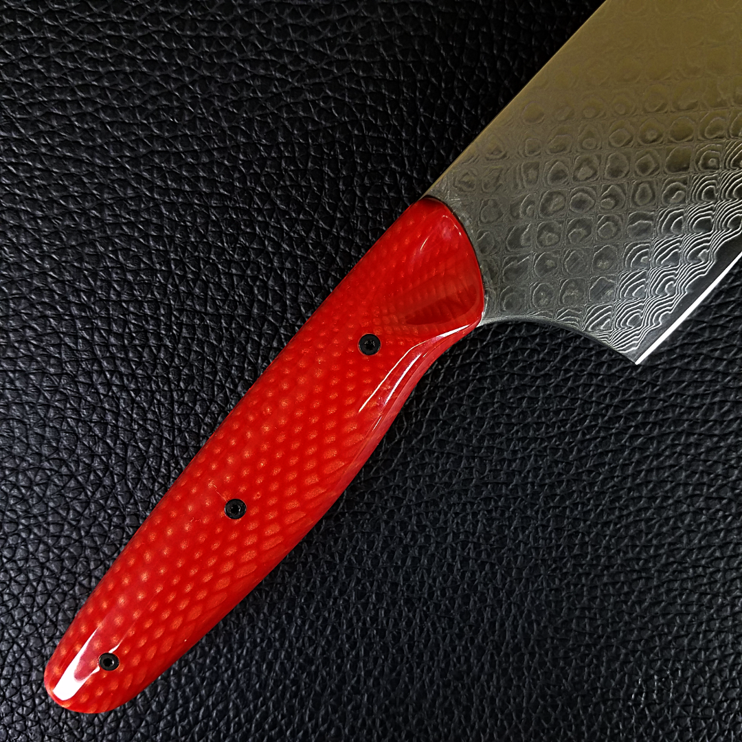 Red Dragon - 10in (254mm) Damascus Gyuto - Dragonscale - Smooth Handle