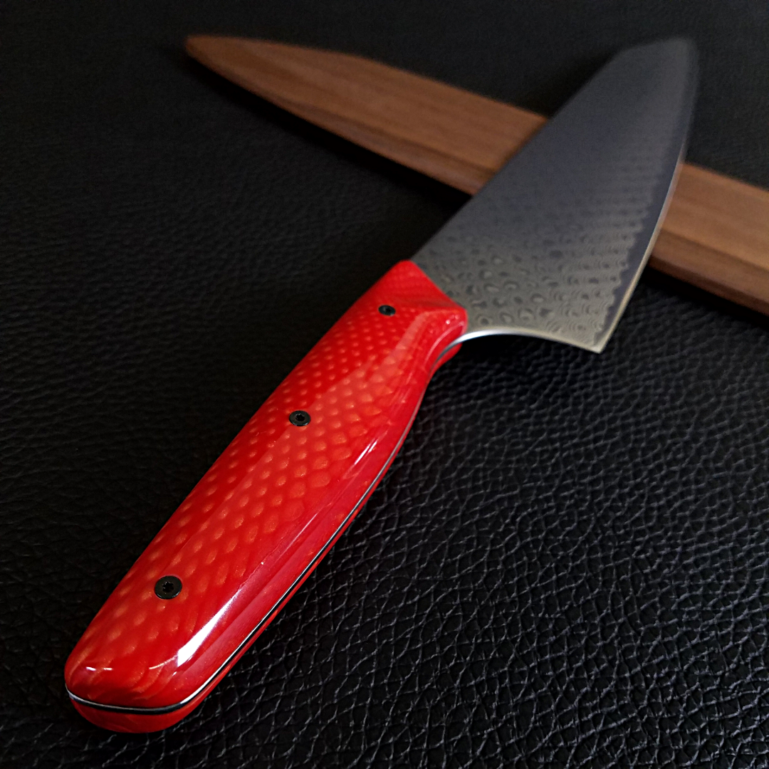 Red Dragon - 10in (254mm) Damascus Gyuto - Dragonscale - Smooth Handle