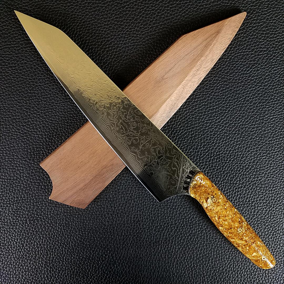 Goldfinger - 10in (254mm) Damascus Gyuto - Raindrop - Wavy Handle