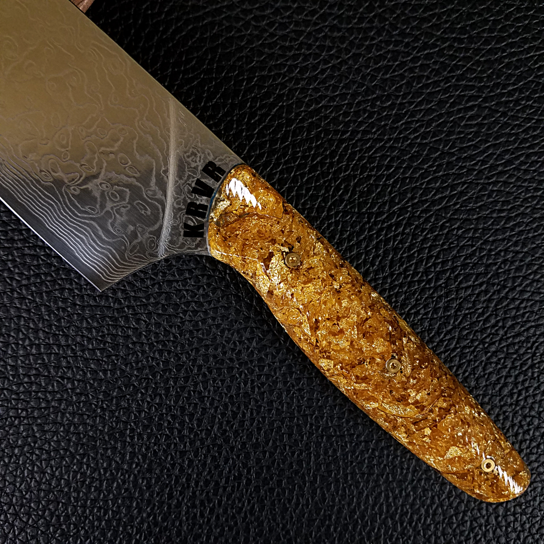 Goldfinger - 10in (254mm) Damascus Gyuto - Raindrop - Wavy Handle