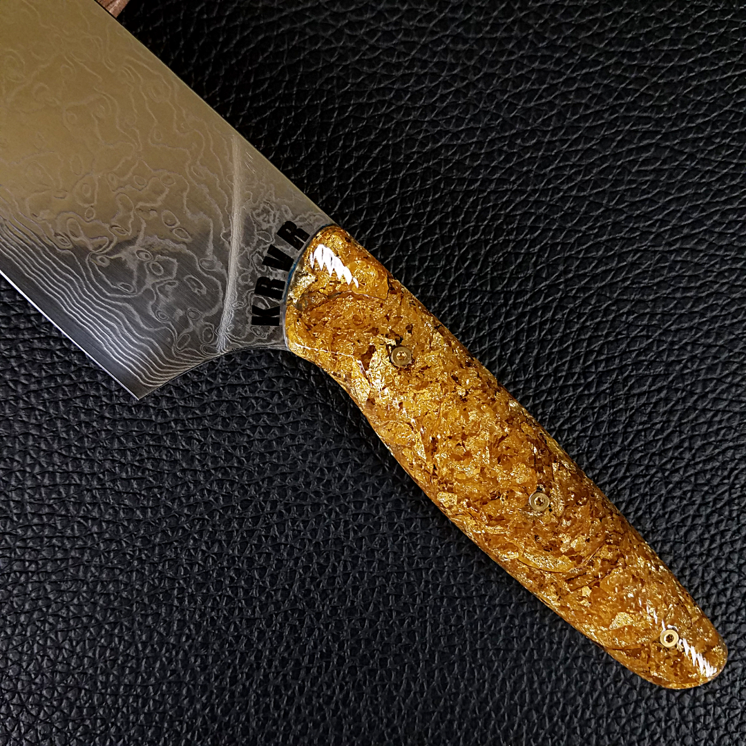 Goldfinger - 10in (254mm) Damascus Gyuto - Raindrop - Wavy Handle