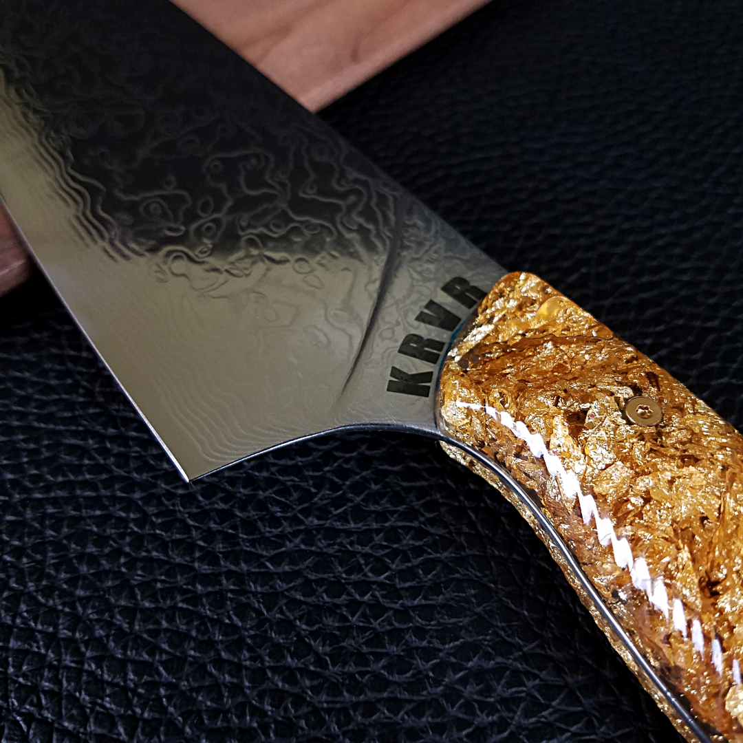 Goldfinger - 10in (254mm) Damascus Gyuto - Raindrop - Wavy Handle