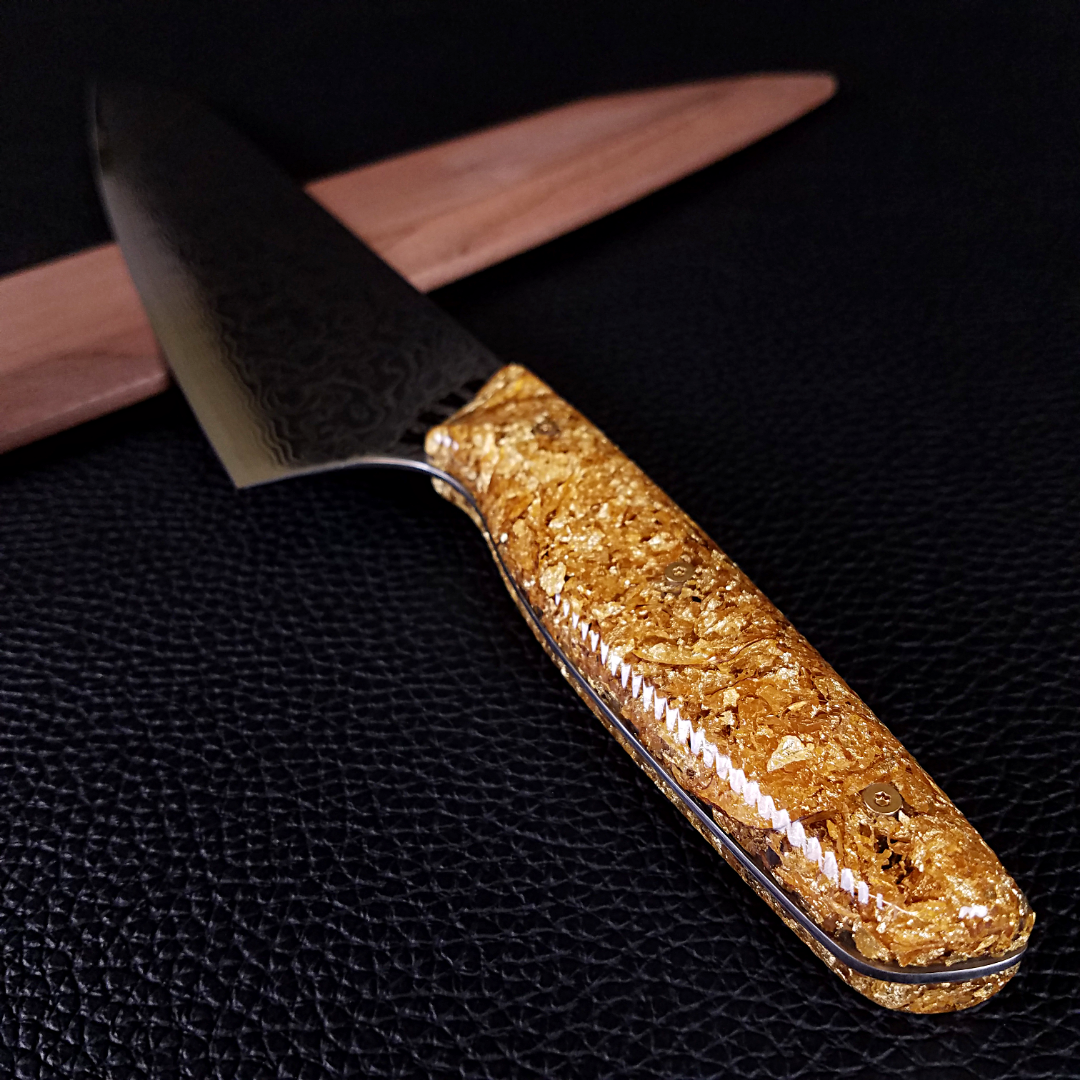 Goldfinger - 10in (254mm) Damascus Gyuto - Raindrop - Wavy Handle