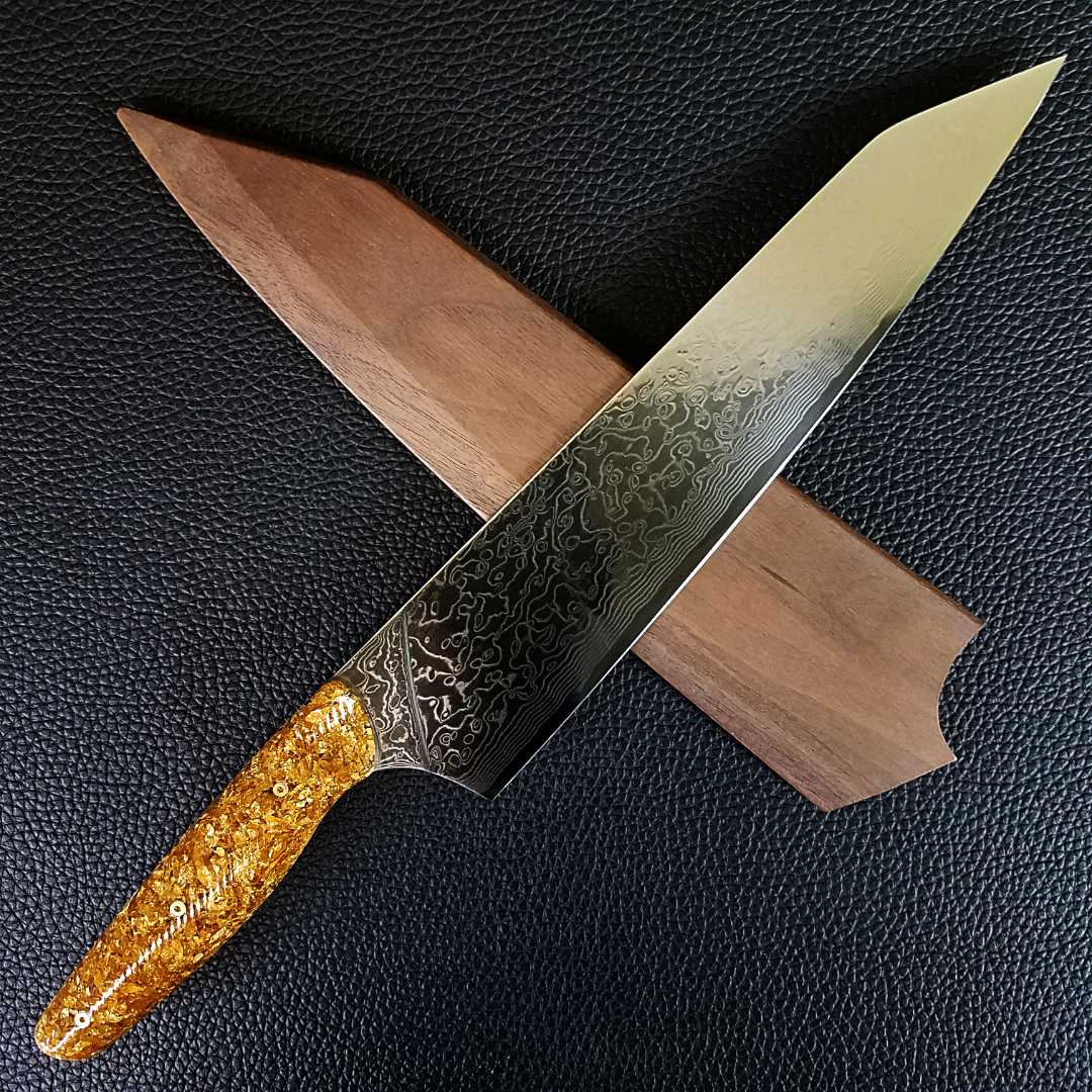 Goldfinger - 10in (254mm) Damascus Gyuto - Raindrop - Wavy Handle