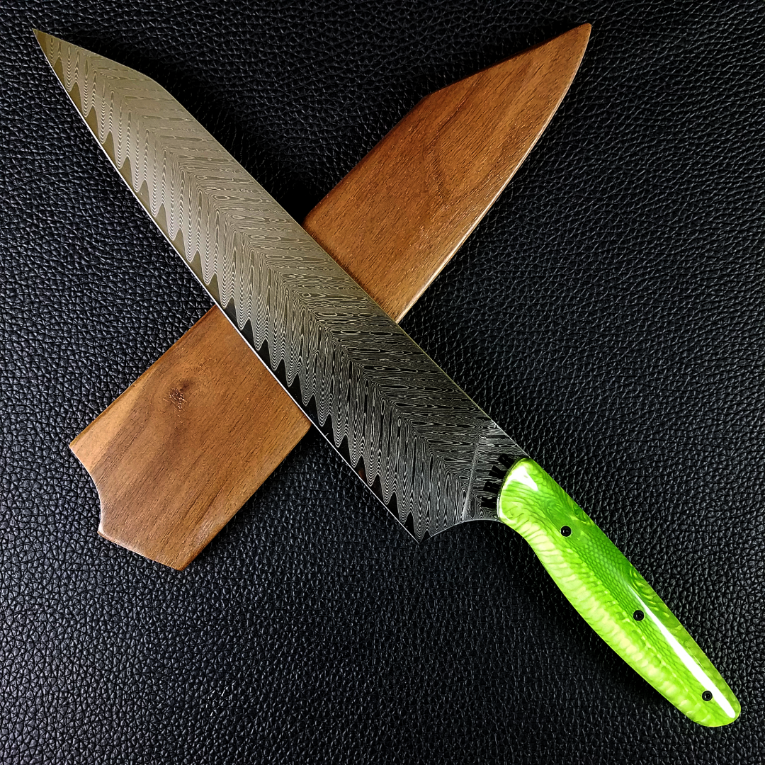 Green Mamba - Gyuto K-tip 10in Chef&#39;s Knife - Herringbone Damascus