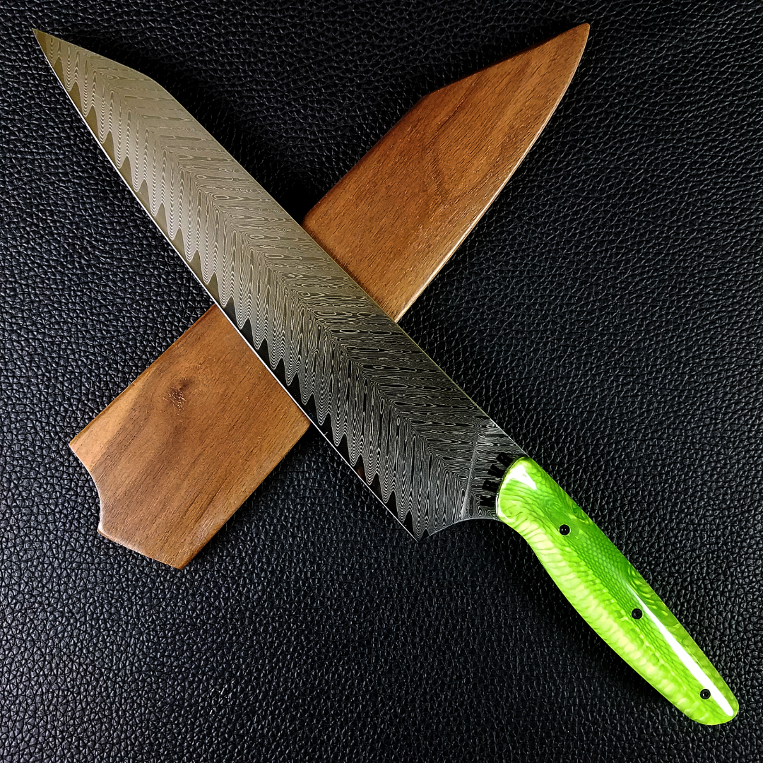 Green Mamba - Gyuto K-tip 10in Chef's Knife - Herringbone Damascus
