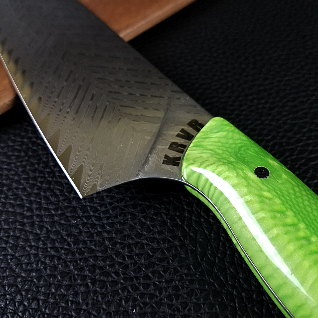 Green Mamba - Gyuto K-tip 10in Chef&#39;s Knife - Herringbone Damascus