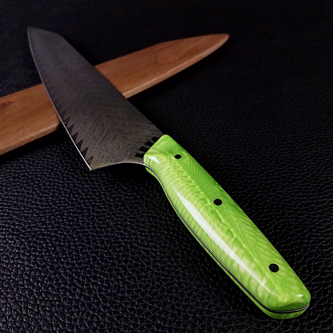 Green Mamba - Gyuto K-tip 10in Chef&#39;s Knife - Herringbone Damascus