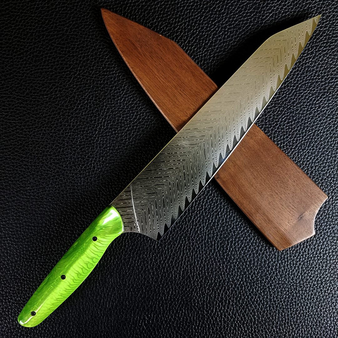 Green Mamba - Gyuto K-tip 10in Chef&#39;s Knife - Herringbone Damascus