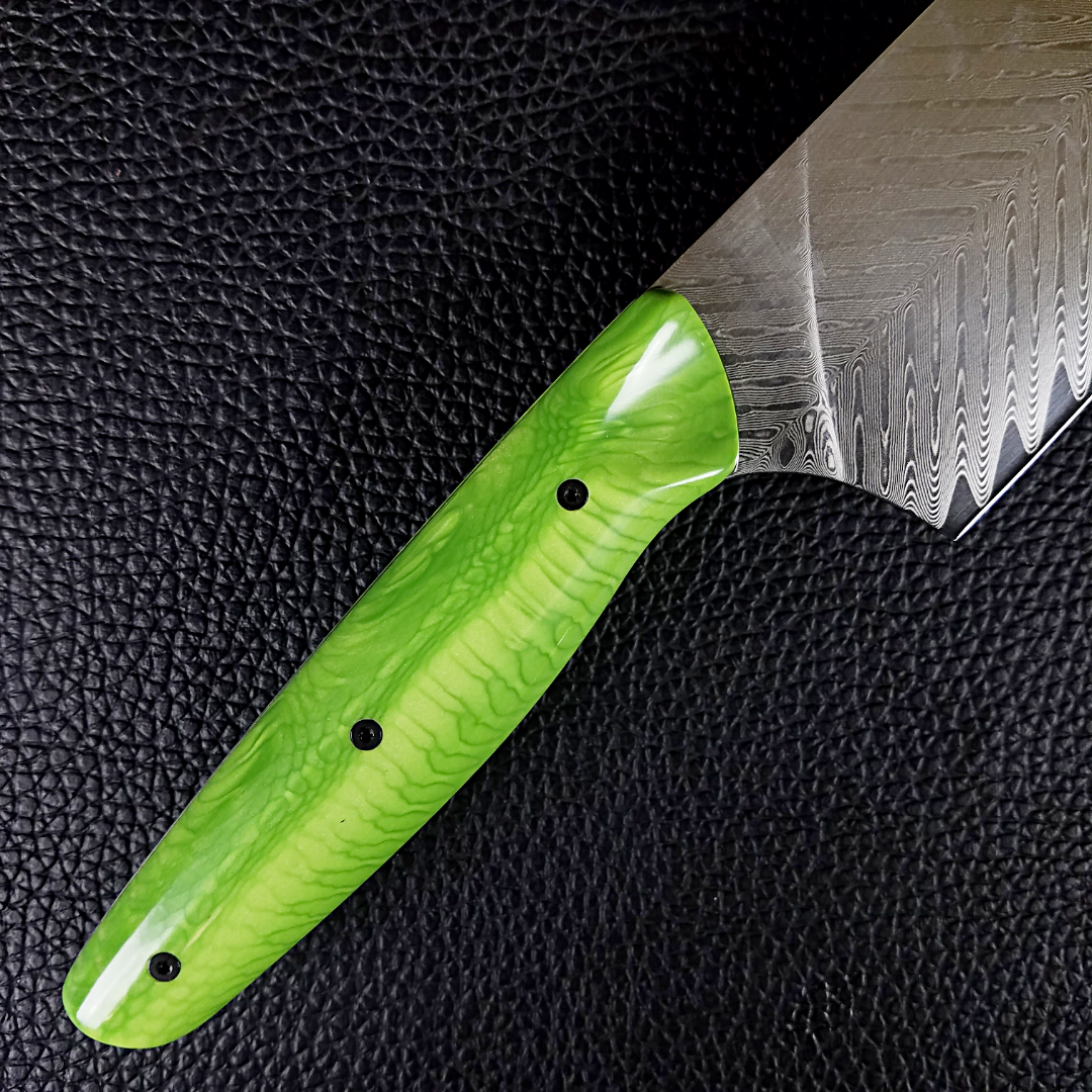 Green Mamba - Gyuto K-tip 10in Chef&#39;s Knife - Herringbone Damascus