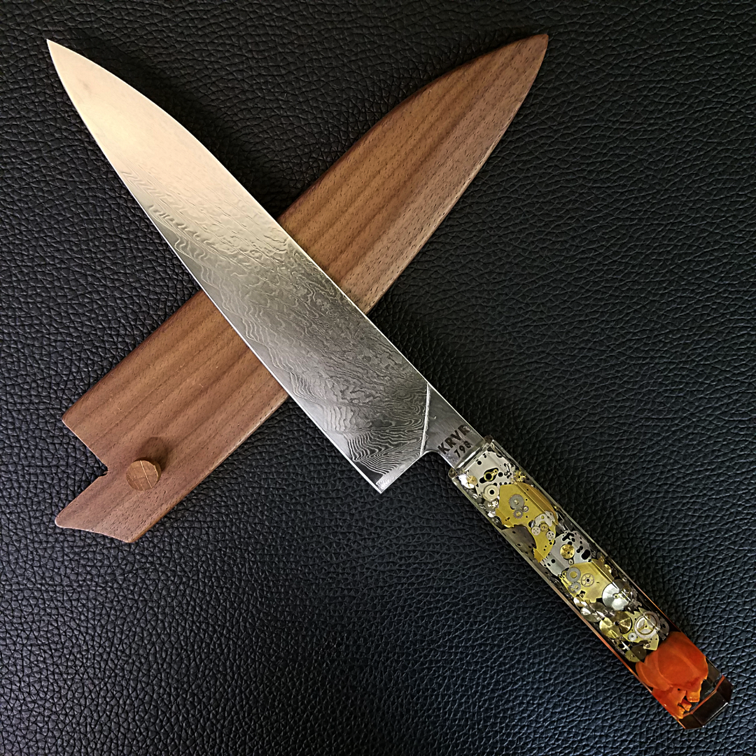 Father Time [Orange] - 210mm (8.25in) Damascus Gyuto Chef Knife