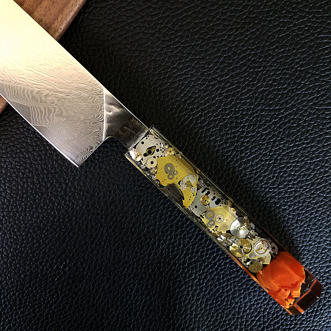 Father Time [Orange] - 210mm (8.25in) Damascus Gyuto Chef Knife