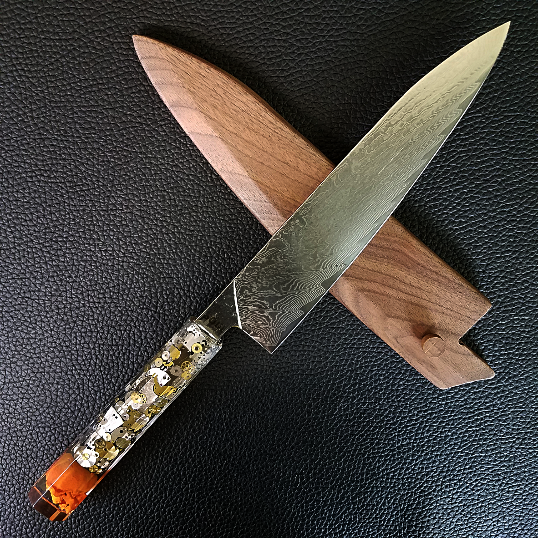 Father Time [Orange] - 210mm (8.25in) Damascus Gyuto Chef Knife