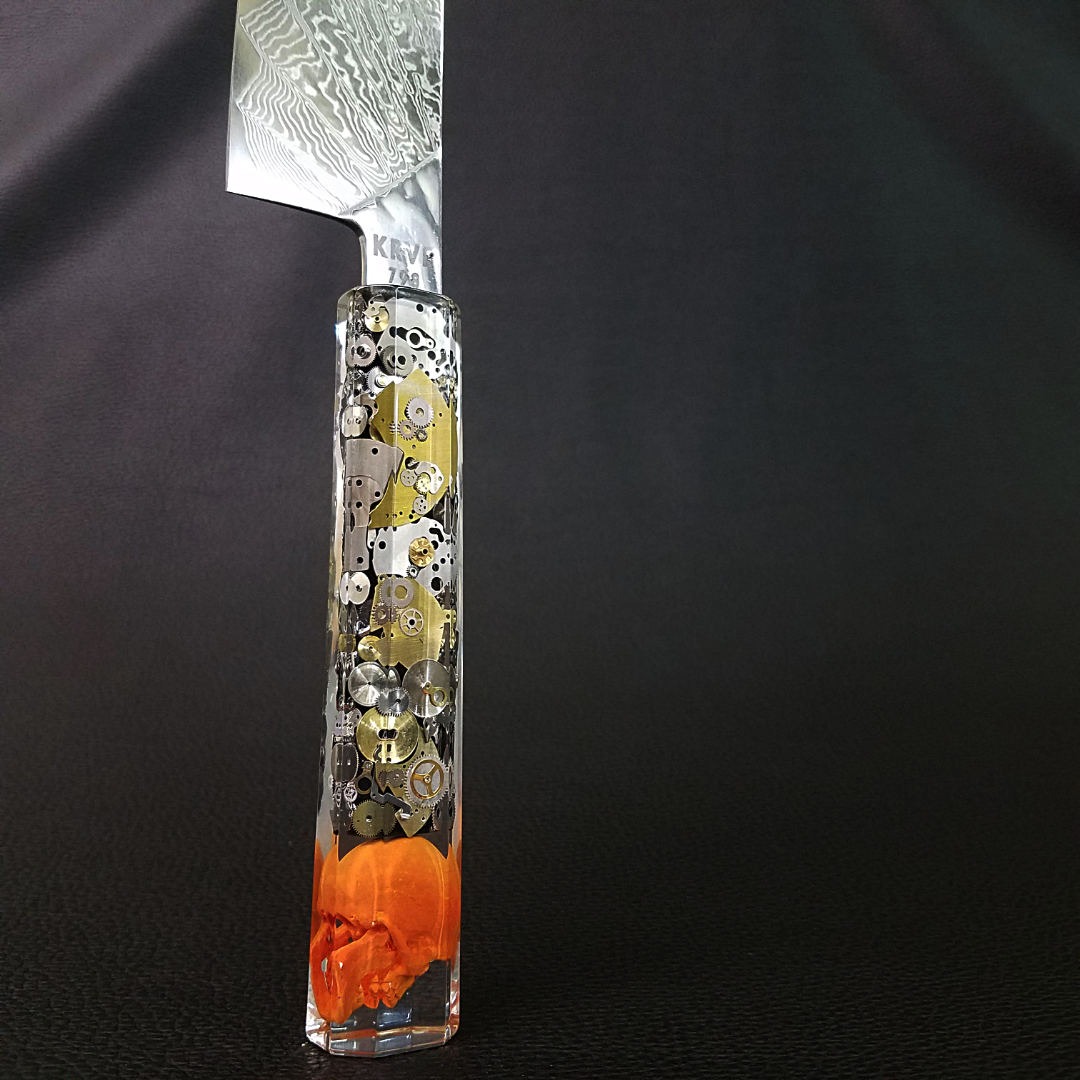 Father Time [Orange] - 210mm (8.25in) Damascus Gyuto Chef Knife