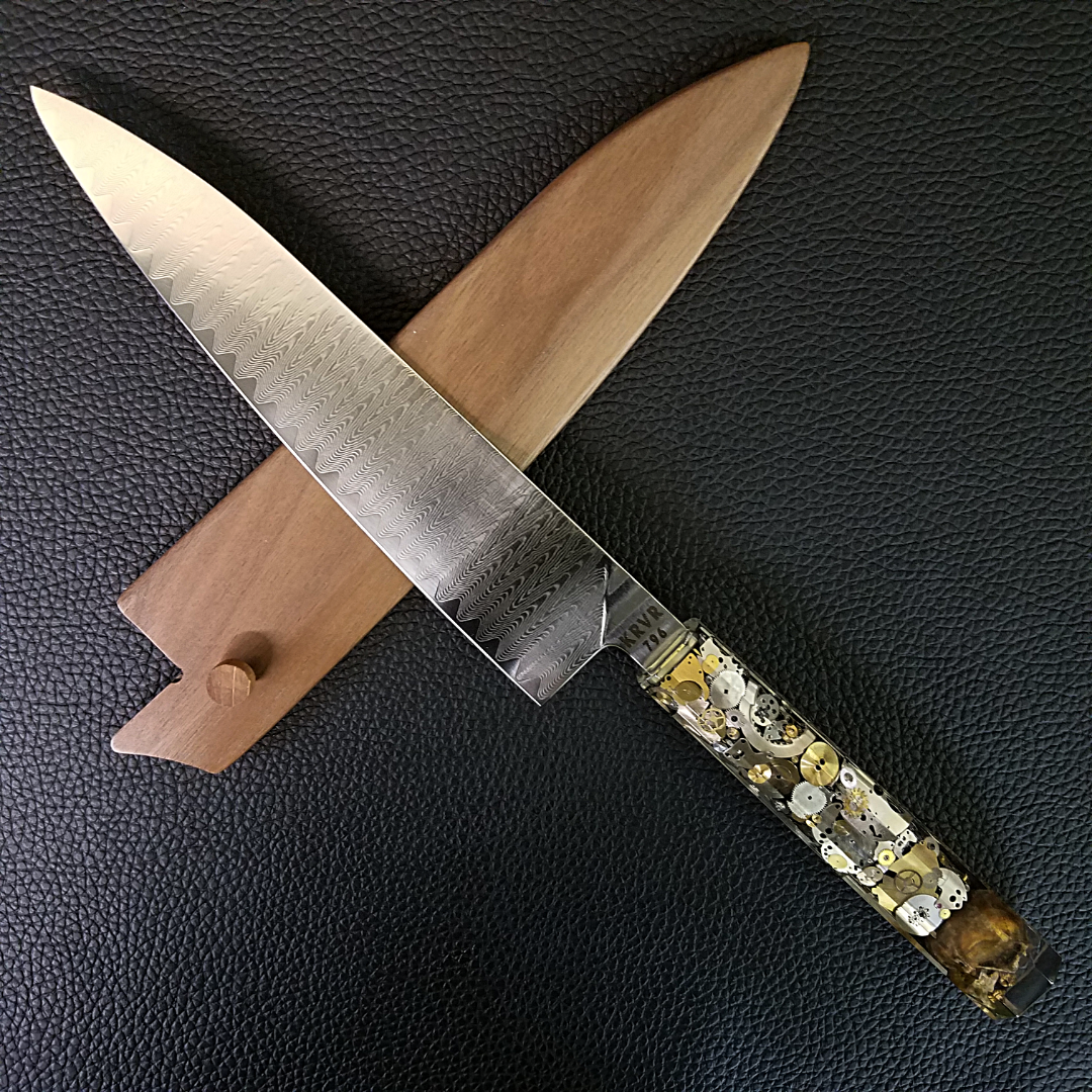 Father Time [Gold] - 210mm (8.25in) Cascade Damascus Gyuto Chef Knife