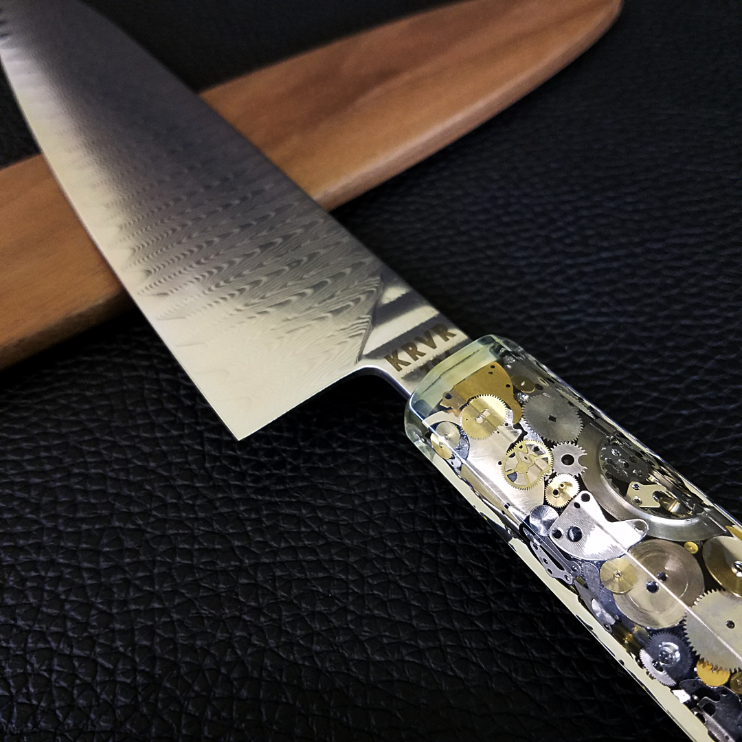 Father Time [Gold] - 210mm (8.25in) Cascade Damascus Gyuto Chef Knife