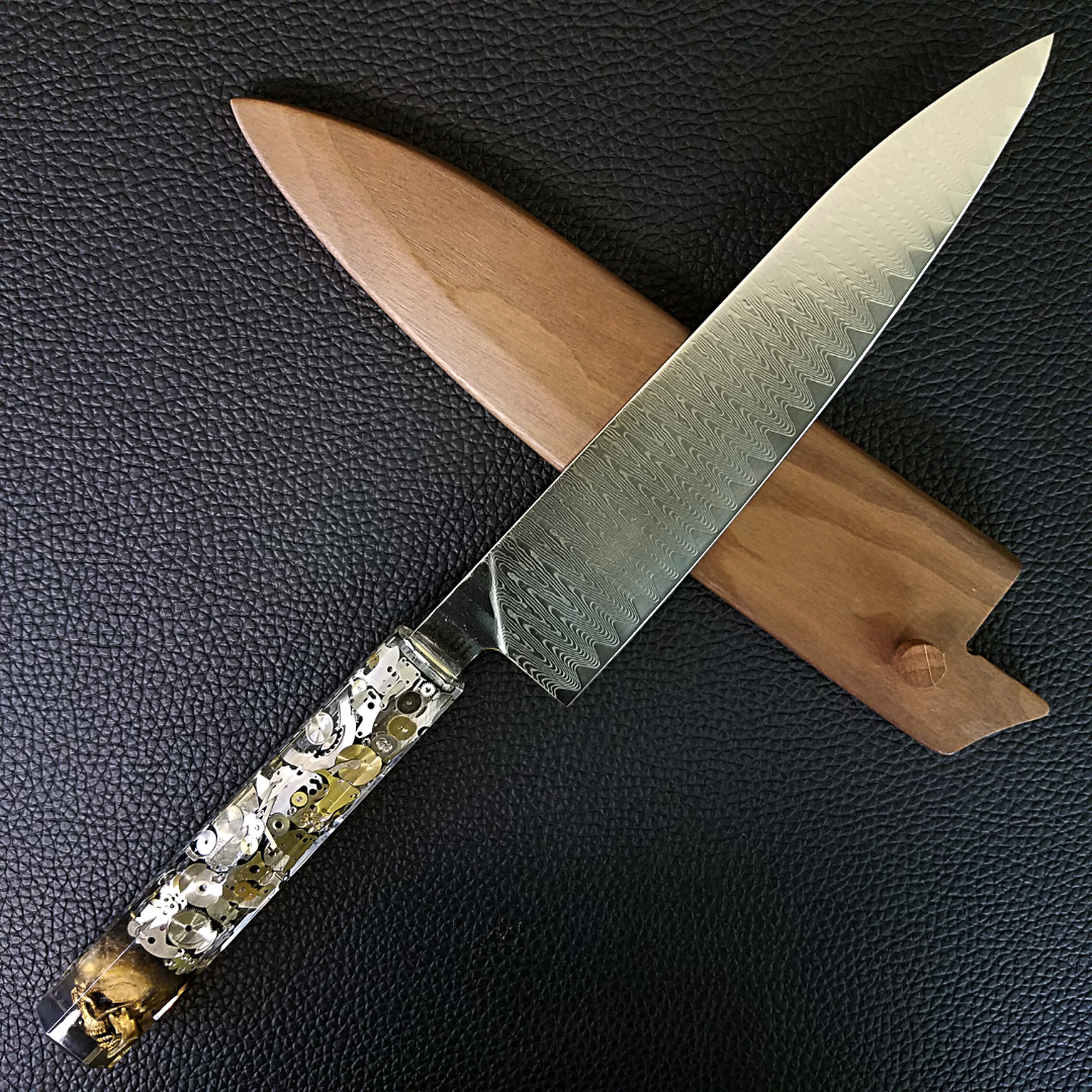 Father Time [Gold] - 210mm (8.25in) Cascade Damascus Gyuto Chef Knife