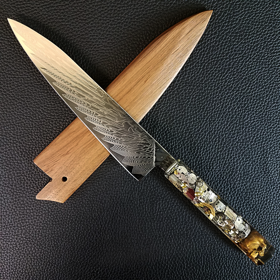 Father Time [Gold] - 210mm (8.25in) Sunray Damascus Gyuto Chef Knife