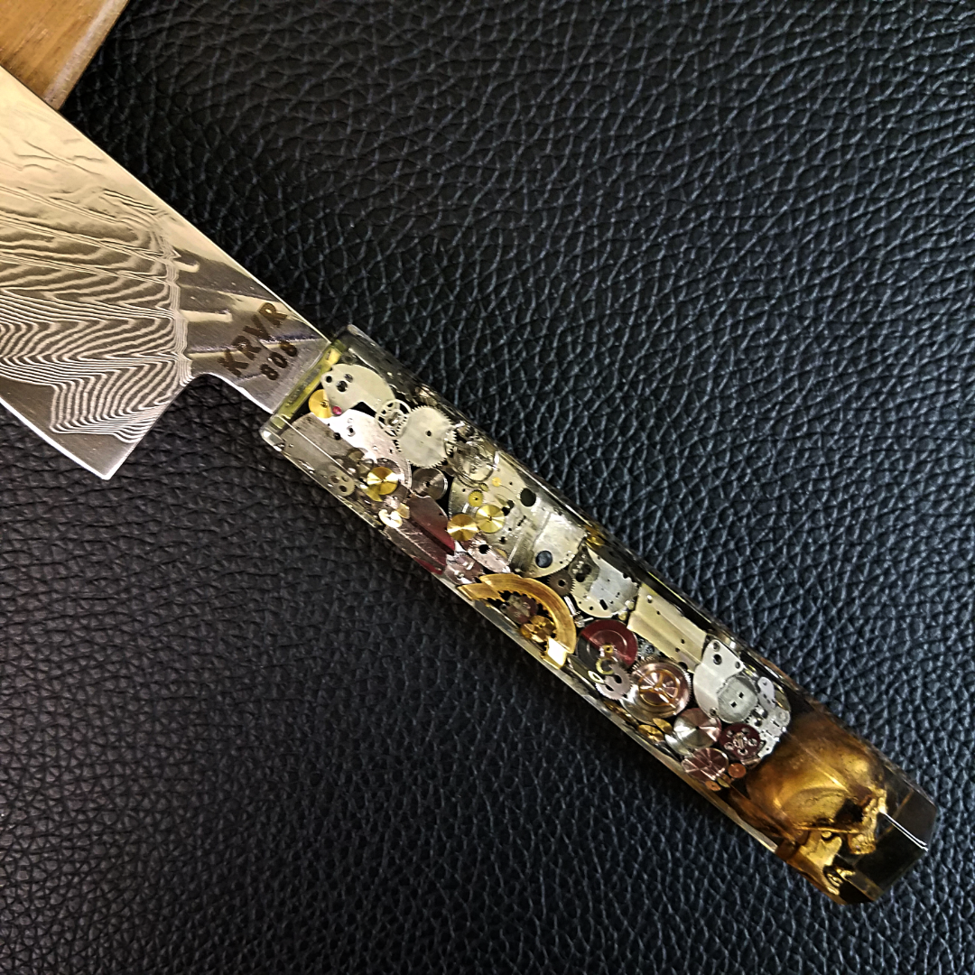 Father Time [Gold] - 210mm (8.25in) Sunray Damascus Gyuto Chef Knife