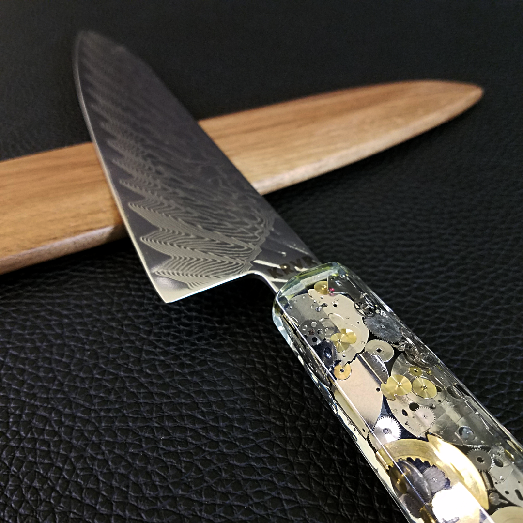 Father Time [Gold] - 210mm (8.25in) Sunray Damascus Gyuto Chef Knife