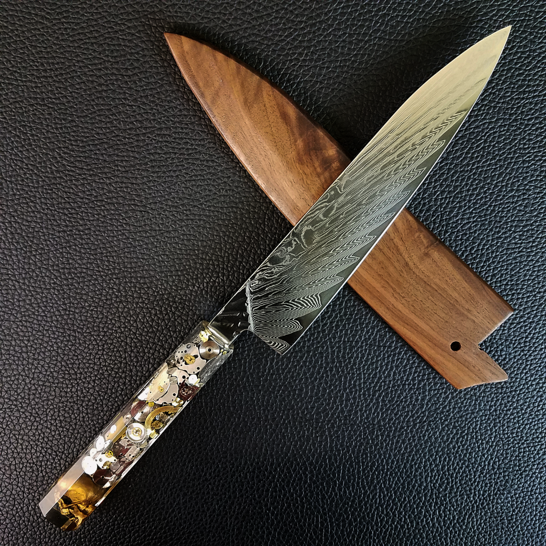 Father Time [Gold] - 210mm (8.25in) Sunray Damascus Gyuto Chef Knife