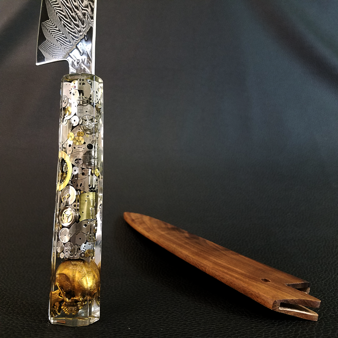 Father Time [Gold] - 210mm (8.25in) Sunray Damascus Gyuto Chef Knife