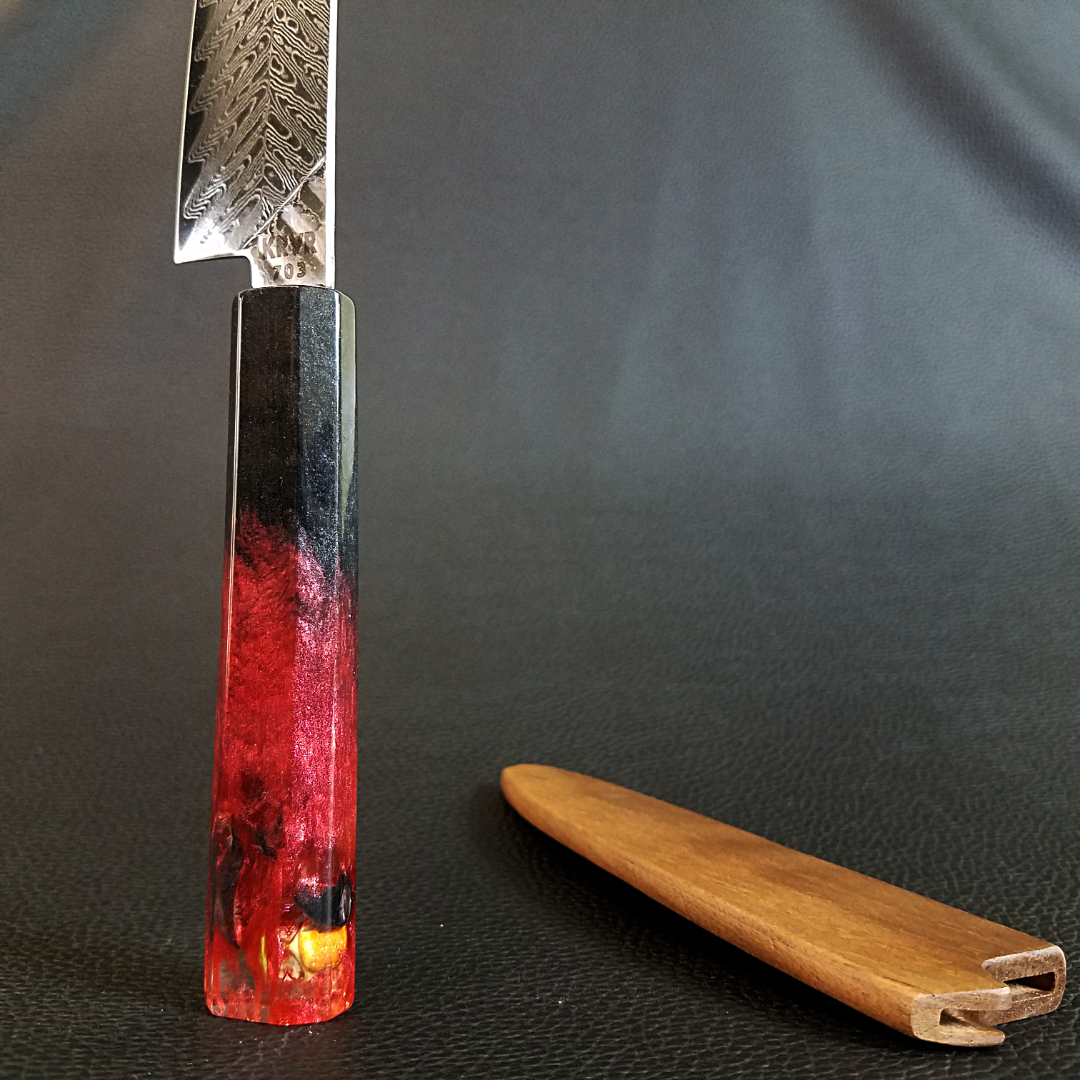 McFossil Fuel w/ Xtra Ketchup - 6in (150mm) Damascus Petty Culinary Knife