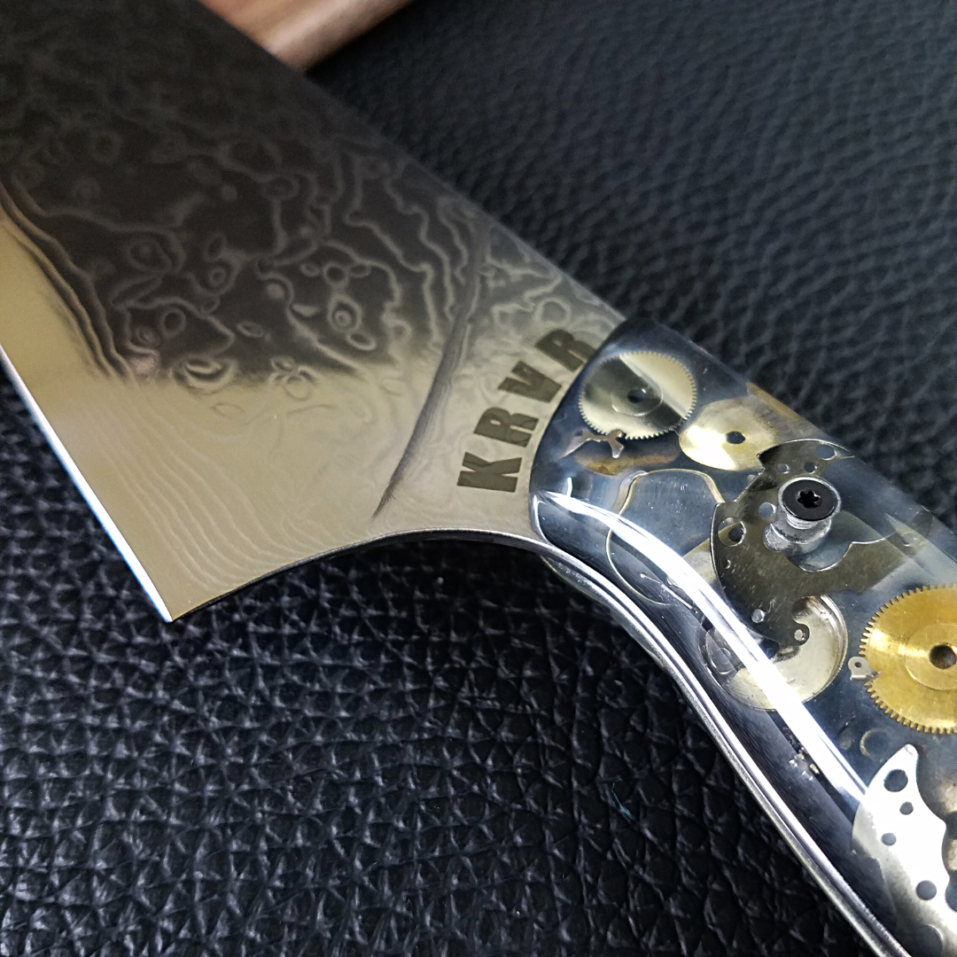 A Clockwork Gray - 10in (254mm) Damascus Gyuto - Raindrop - Smooth Handle