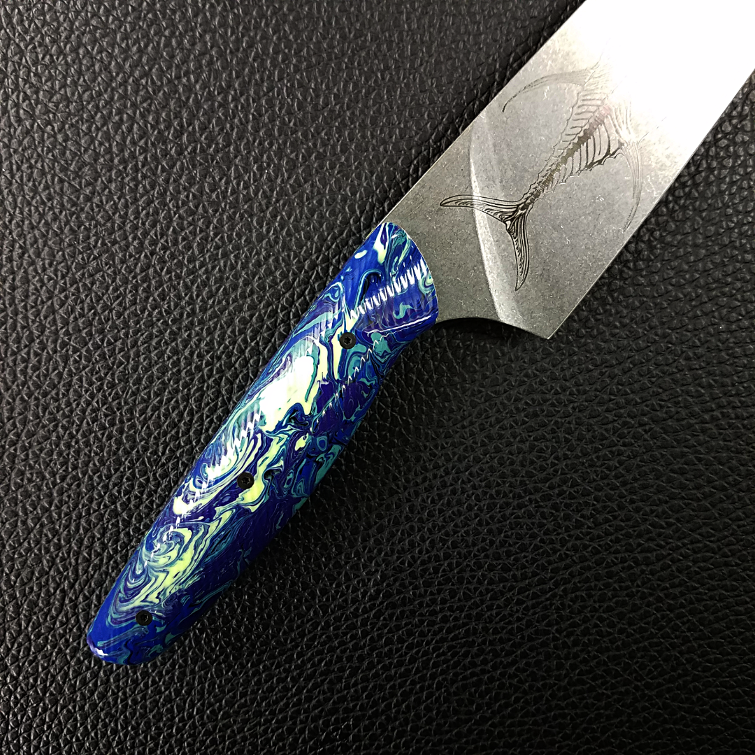 Ocean Master V: Wave Runner - 8in (203mm) Gyuto Chef Knife S35VN Stainless Steel - Wavy handle