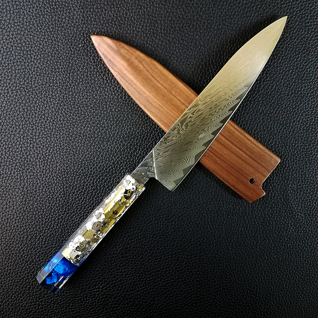 Father Time [Blue] - 210mm (8.25in) Damascus Gyuto Chef Knife