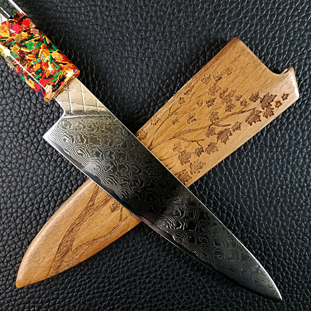 Polychrome Maple - 6in (150mm) Damascus Petty Culinary Knife