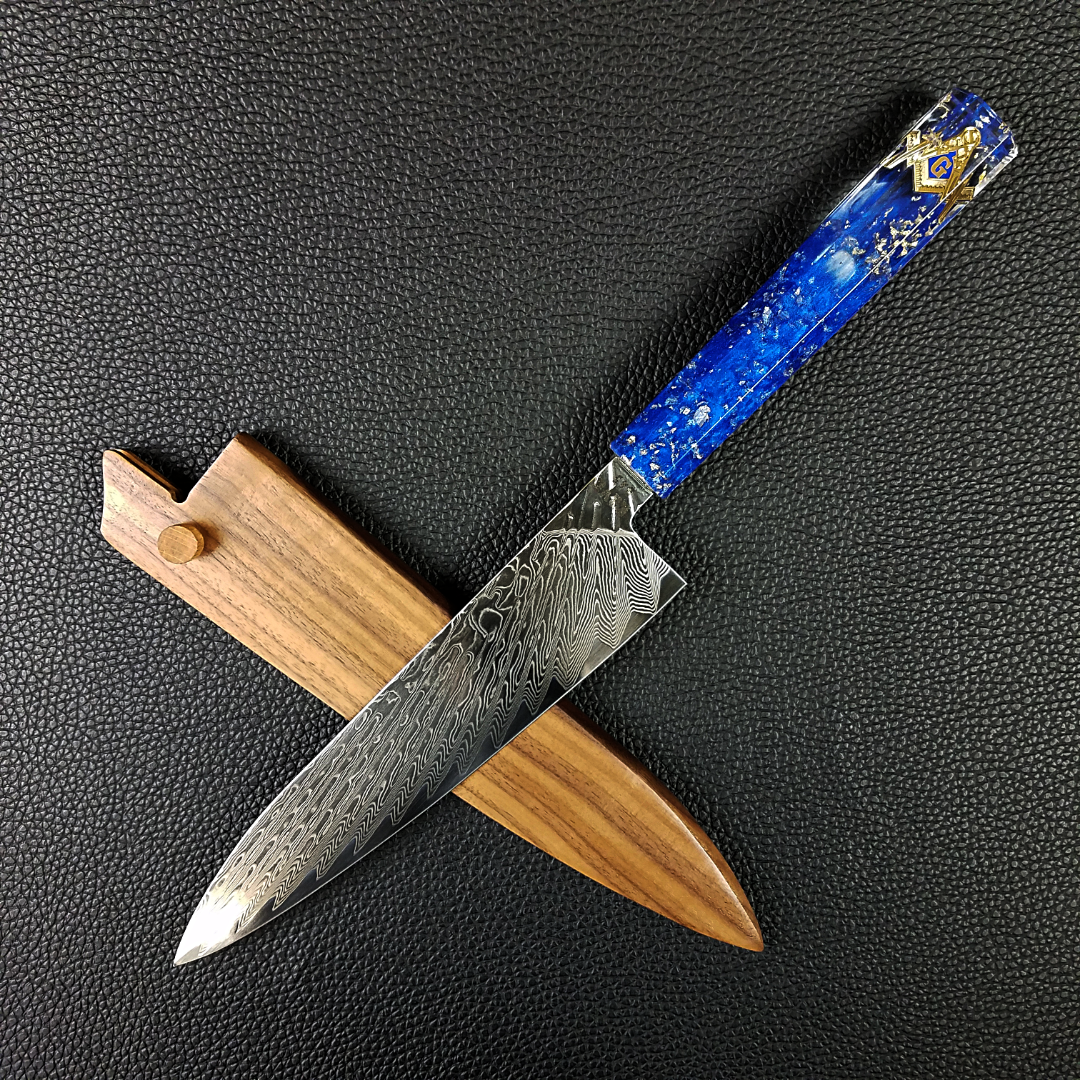 Masonic Sunrise - 210mm (8.25in) Sunray Damascus Gyuto Chef Knife