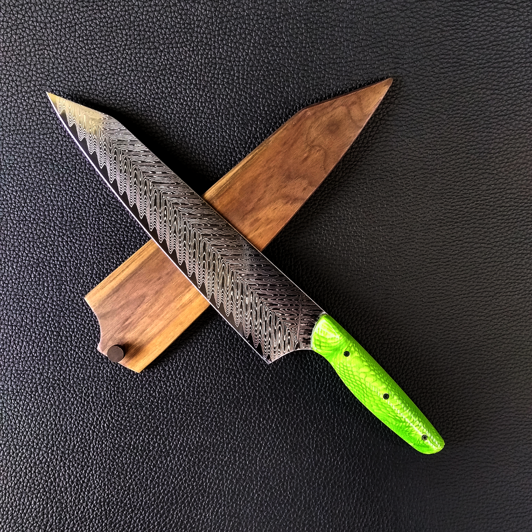 Green Mamba - 10in (254mm) K-tip Gyuto Chef&#39;s Knife - Snake Fang Damascus