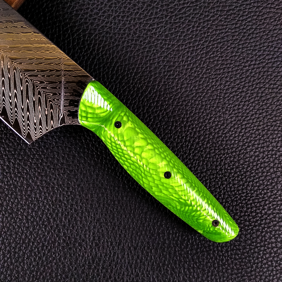 Green Mamba - 10in (254mm) K-tip Gyuto Chef&#39;s Knife - Snake Fang Damascus