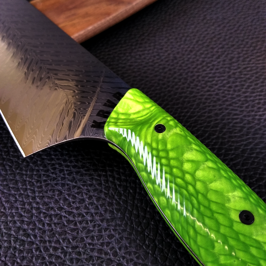 Green Mamba - 10in (254mm) K-tip Gyuto Chef&#39;s Knife - Snake Fang Damascus