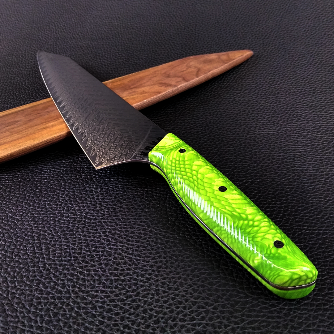 Green Mamba - 10in (254mm) K-tip Gyuto Chef&#39;s Knife - Snake Fang Damascus