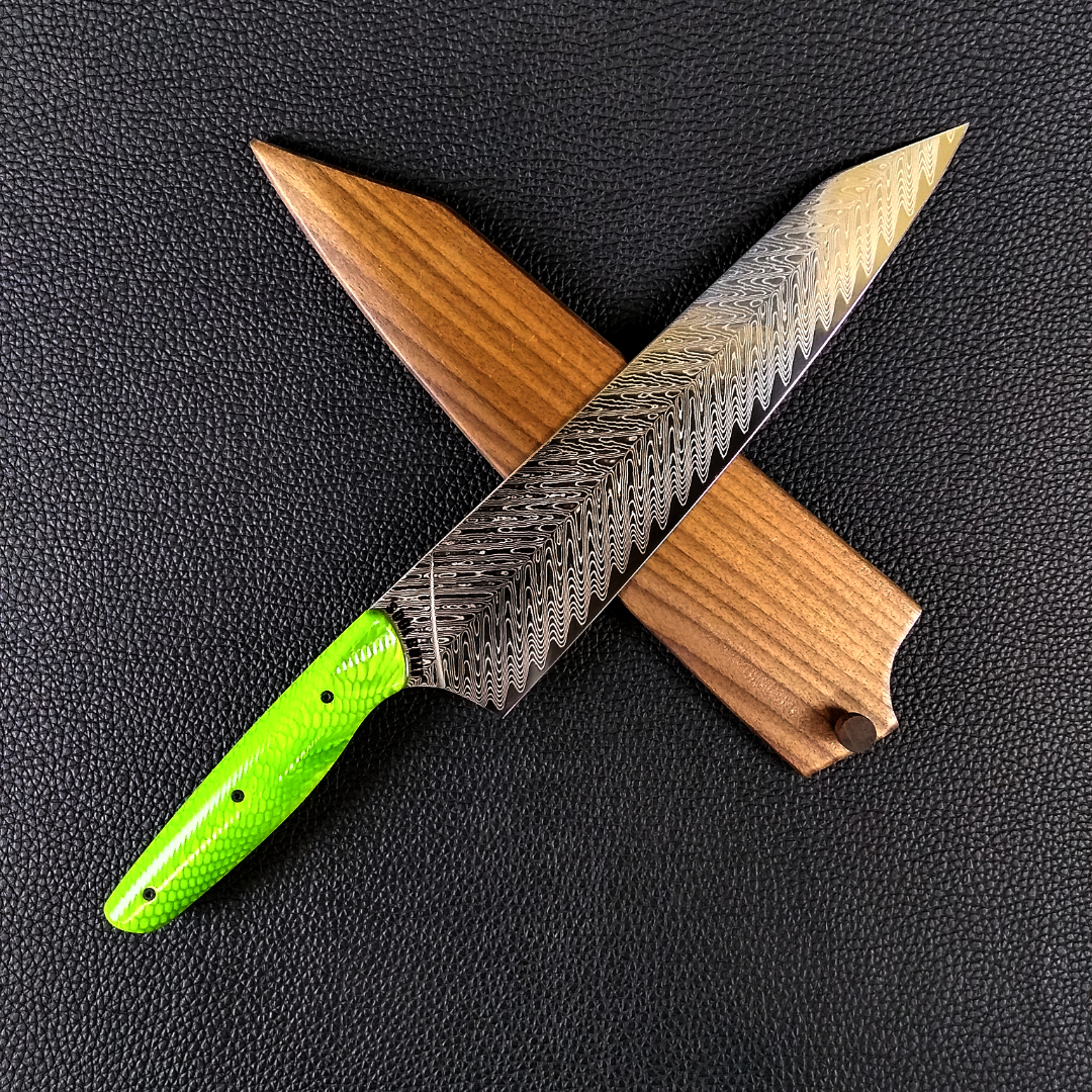 Green Mamba - 10in (254mm) K-tip Gyuto Chef&#39;s Knife - Snake Fang Damascus