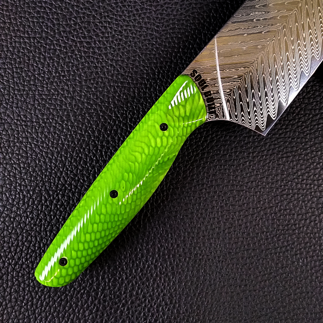 Green Mamba - 10in (254mm) K-tip Gyuto Chef&#39;s Knife - Snake Fang Damascus