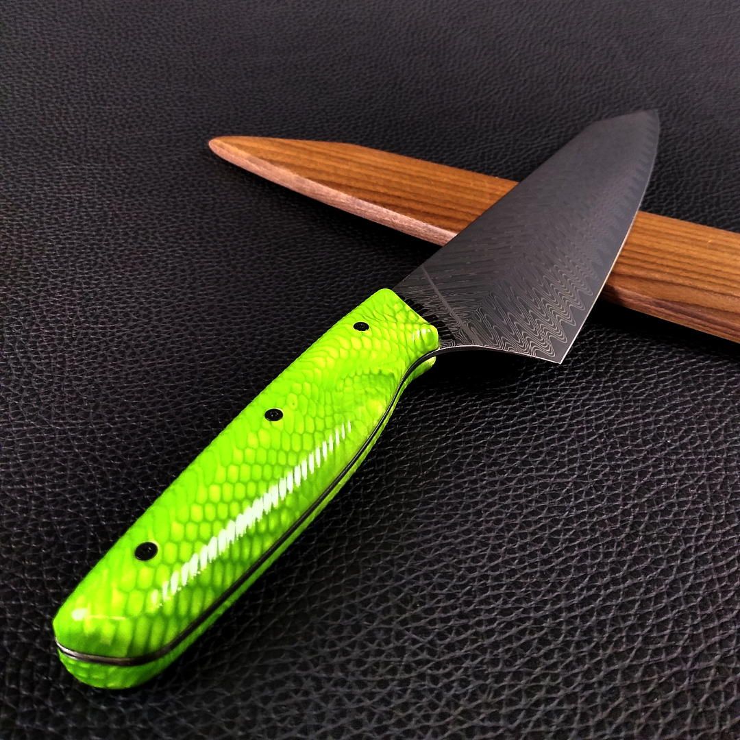 Green Mamba - 10in (254mm) K-tip Gyuto Chef&#39;s Knife - Snake Fang Damascus