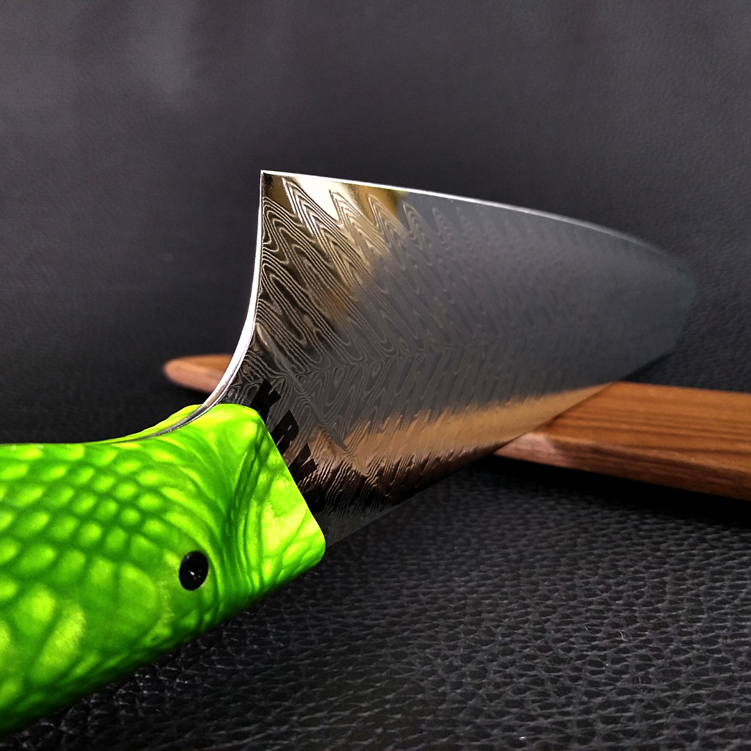 Green Mamba - 10in (254mm) K-tip Gyuto Chef&#39;s Knife - Snake Fang Damascus