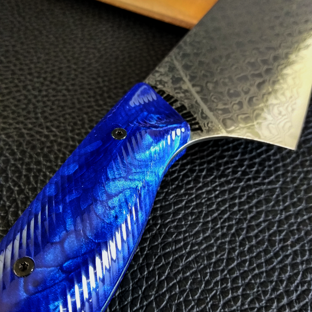Sapphire Dragon - 10in Damascus Gyuto - Dragonscale - Wavy Handle