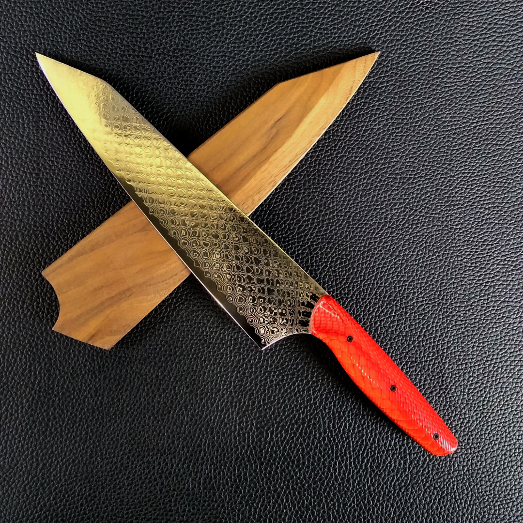 Red Dragon - 10in (254mm) VG10 Dragonscale Damascus Steel - Wavy Handle