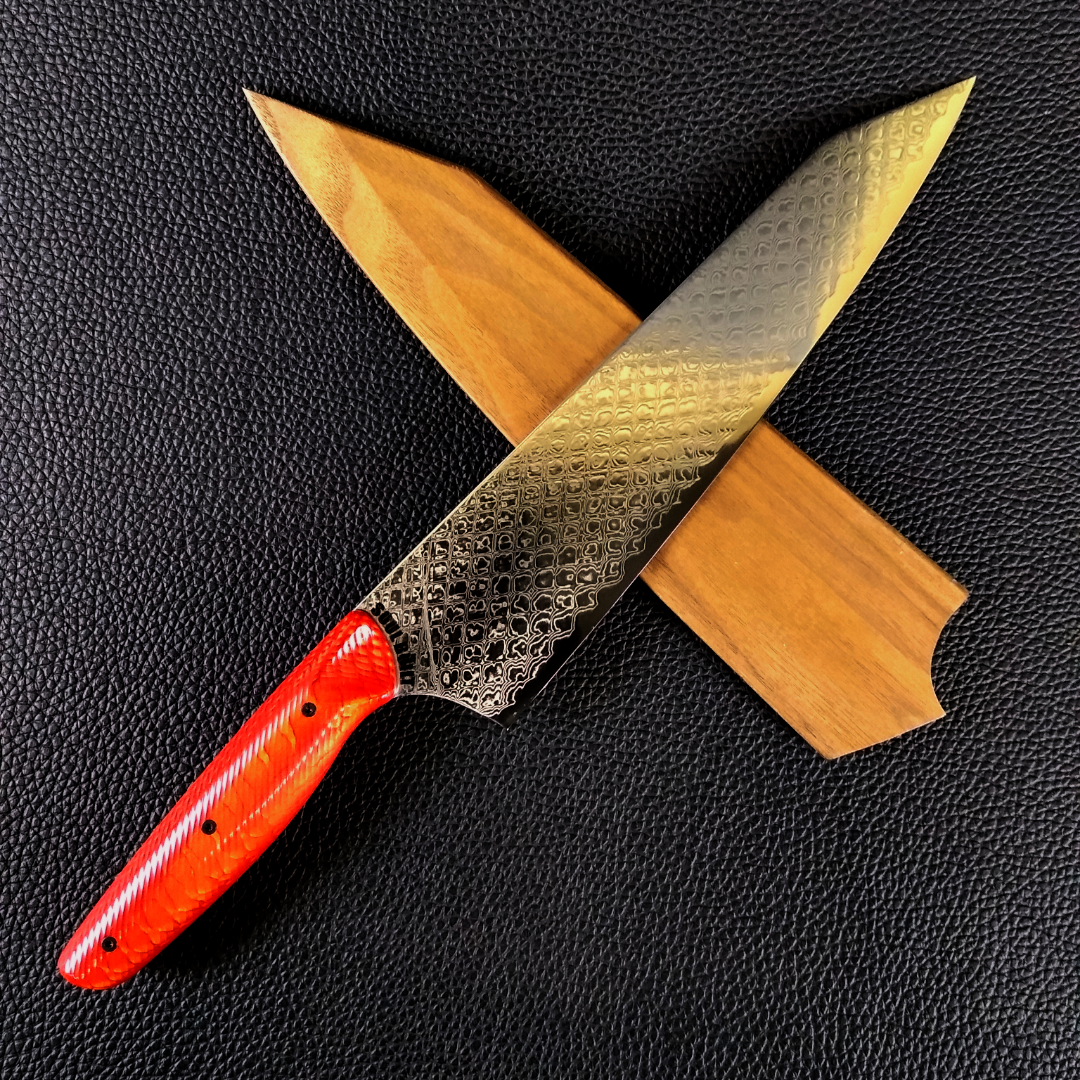 Red Dragon - 10in (254mm) VG10 Dragonscale Damascus Steel - Wavy Handle