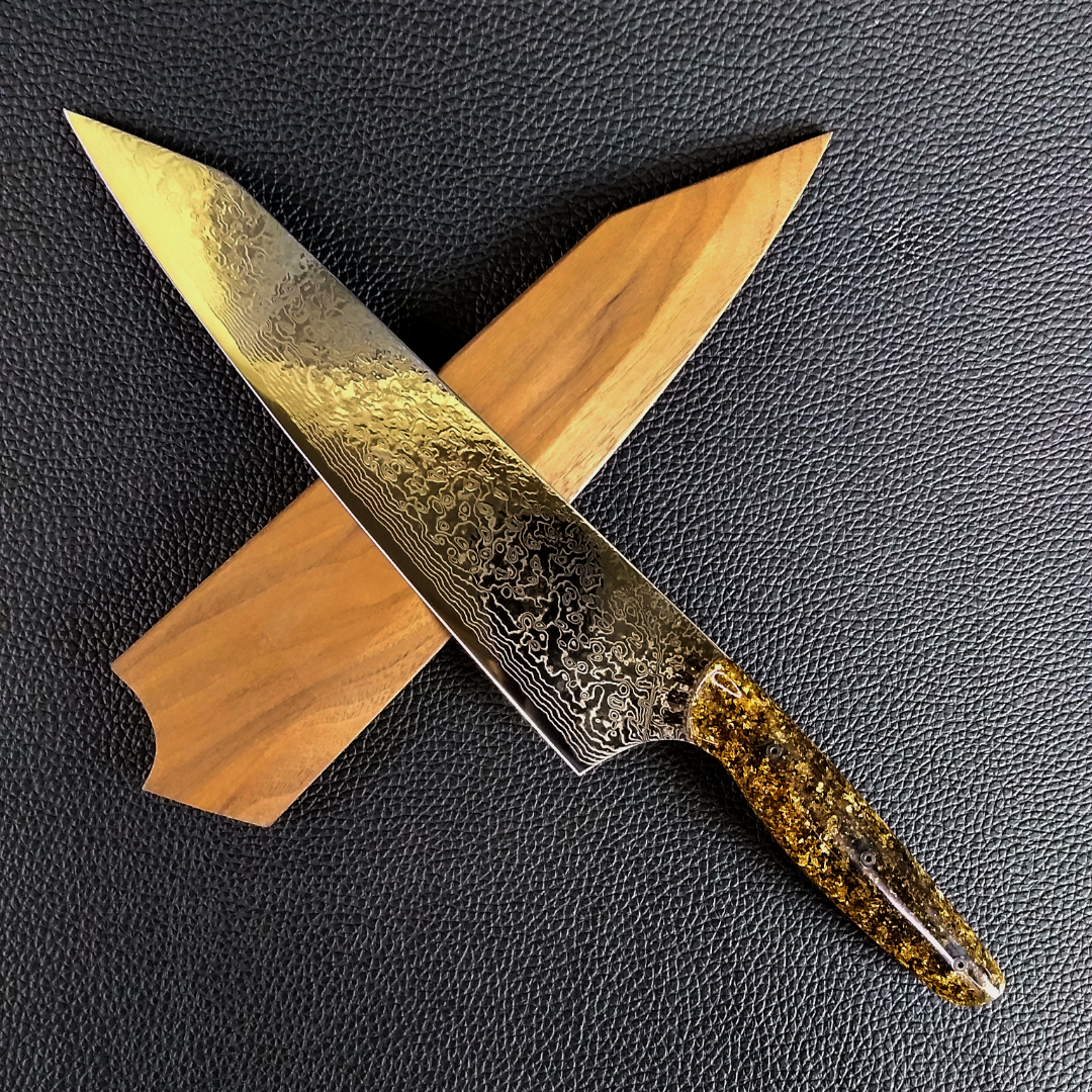 Black Gold - 10in (254mm) Damascus Gyuto - Raindrop - Smooth Handle