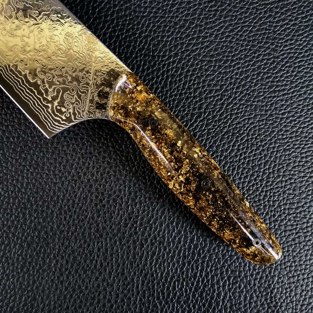 Black Gold - 10in (254mm) Damascus Gyuto - Raindrop - Smooth Handle