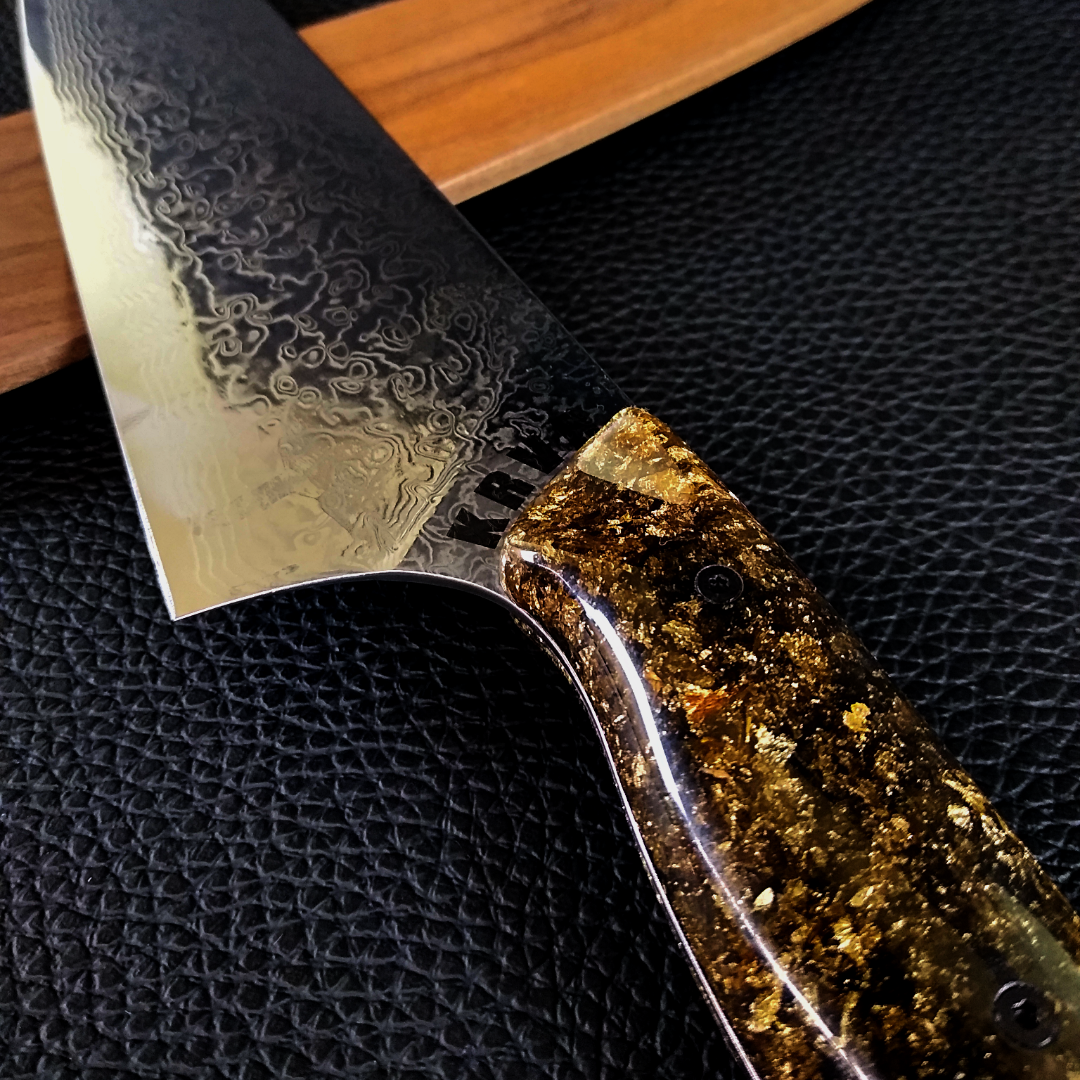 Black Gold - 10in (254mm) Damascus Gyuto - Raindrop - Smooth Handle