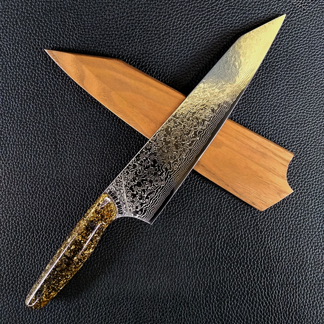 Black Gold - 10in (254mm) Damascus Gyuto - Raindrop - Smooth Handle