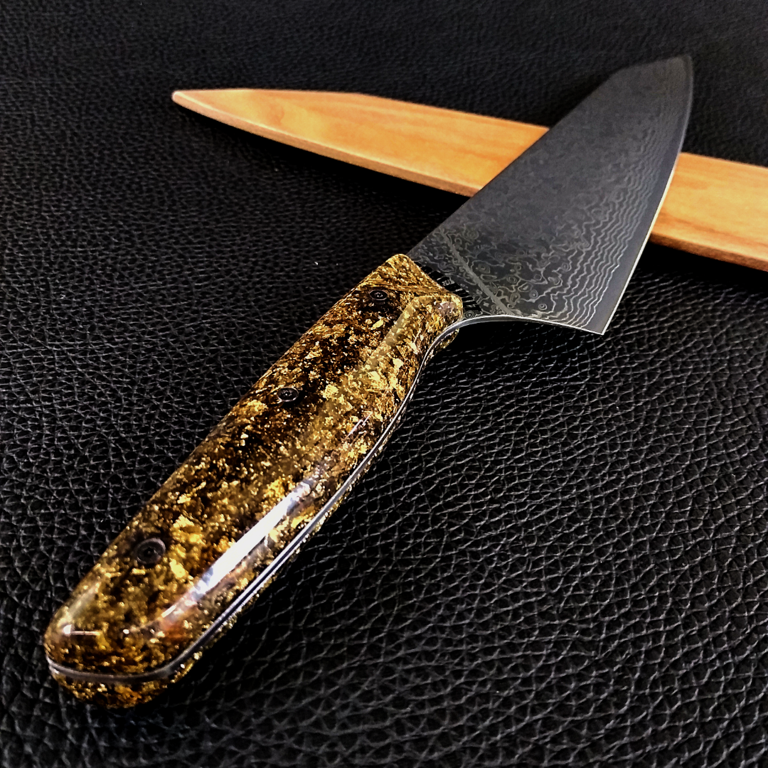 Black Gold - 10in (254mm) Damascus Gyuto - Raindrop - Smooth Handle